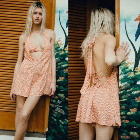 Urban Outfitters | Sand Dollar Romper Assorted Wavy Groovy Pink 70s Style New - Picture 1 of 15